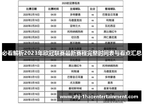 必看解析2023年欧冠联赛最新赛程完整时间表与看点汇总