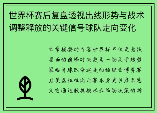 世界杯赛后复盘透视出线形势与战术调整释放的关键信号球队走向变化